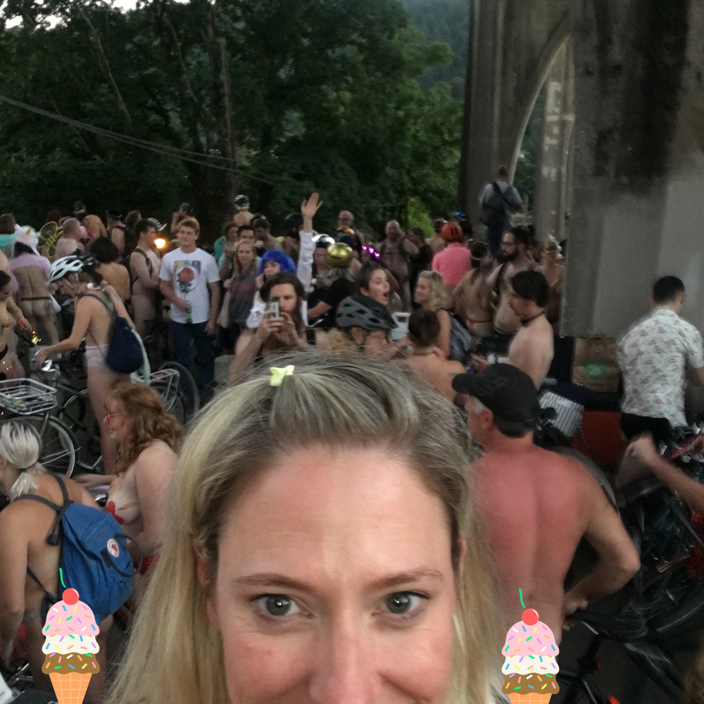 TIlly attends Portland's Naked Bike Ride | Heightscream LLC