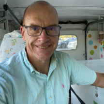 Assistant Mark in a very hot ice cream truck